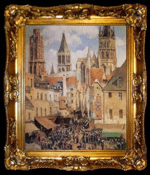 framed  Camille Pissarro The Old Marketplace in Rouen and the Rue de l-Epicerie, ta009-2